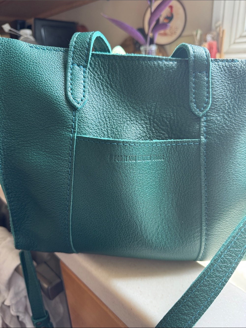 Portland Leather Sea Glass Pebble-Grain Lola Crossbody Tote